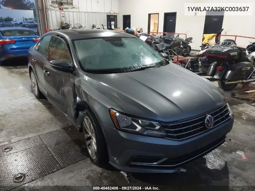 2019 Volkswagen Passat 2.0T Wolfsburg Edition VIN: 1VWLA7A32KC003637 Lot: 40452408