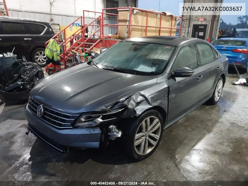 2019 Volkswagen Passat 2.0T Wolfsburg Edition VIN: 1VWLA7A32KC003637 Lot: 40452408