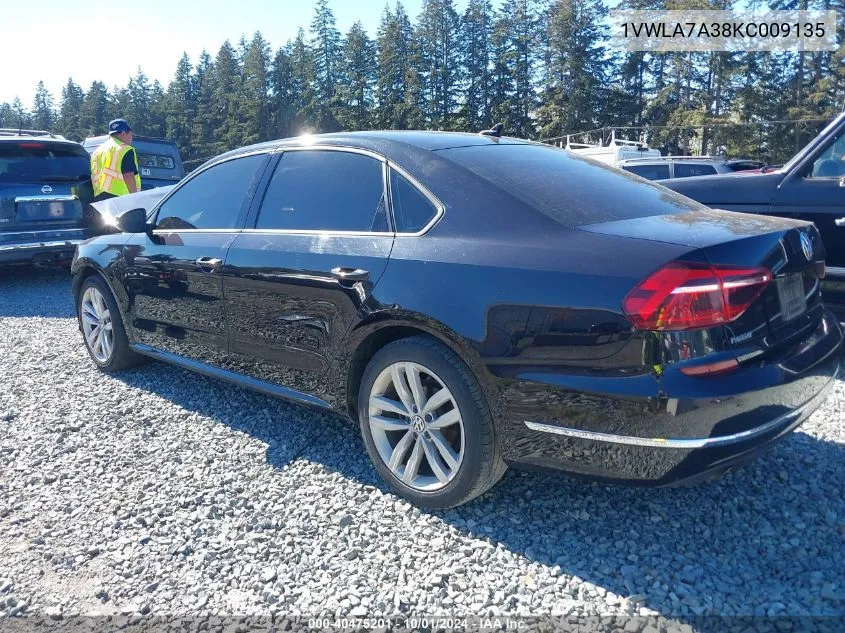 2019 Volkswagen Passat Wolfsburg VIN: 1VWLA7A38KC009135 Lot: 40475201