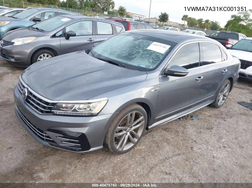 2019 Volkswagen Passat 2.0T Se R-Line VIN: 1VWMA7A31KC001351 Lot: 40475780