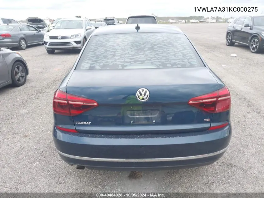 2019 Volkswagen Passat Wolfsburg VIN: 1VWLA7A31KC000275 Lot: 40484928