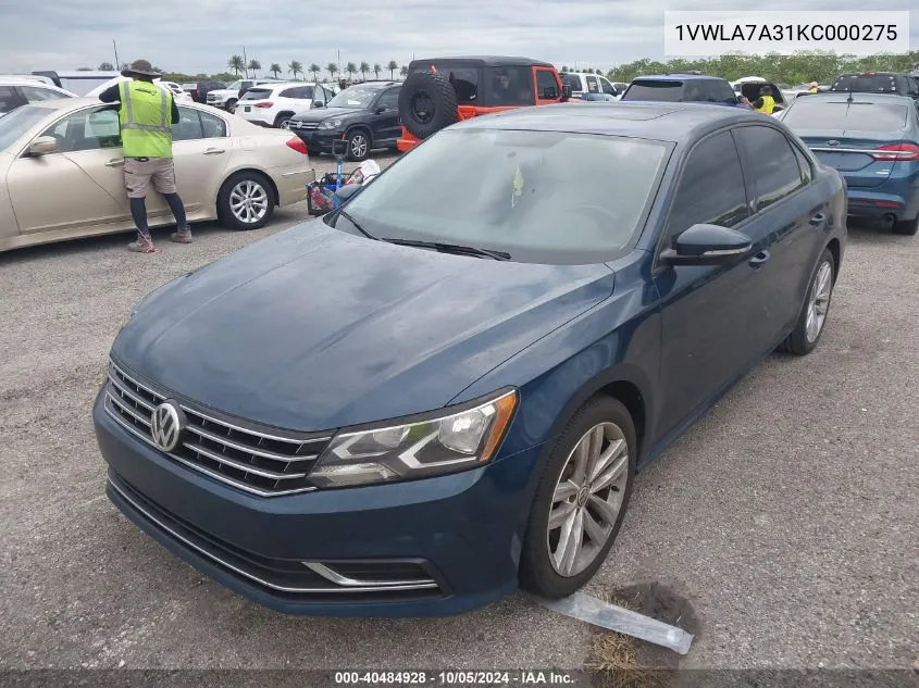 2019 Volkswagen Passat Wolfsburg VIN: 1VWLA7A31KC000275 Lot: 40484928