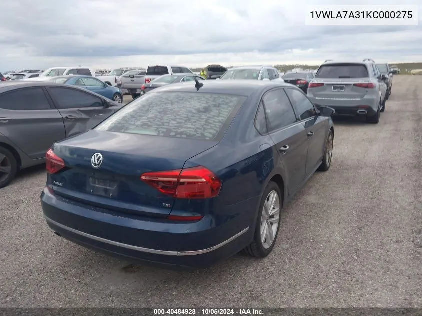 2019 Volkswagen Passat Wolfsburg VIN: 1VWLA7A31KC000275 Lot: 40484928