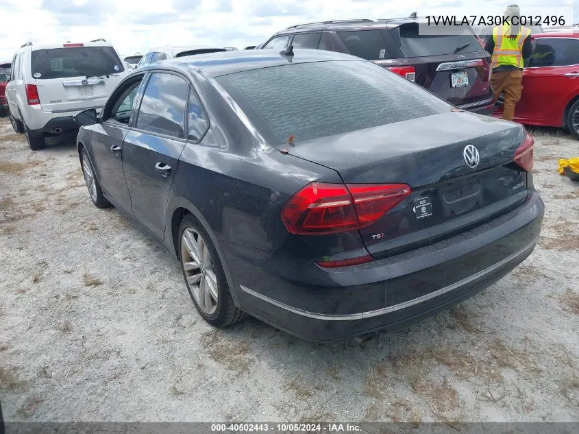 2019 Volkswagen Passat Wolfsburg VIN: 1VWLA7A30KC012496 Lot: 40502443