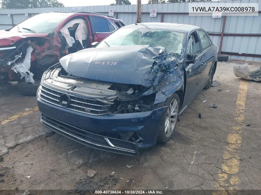 2019 Volkswagen Passat 2.0T Wolfsburg Edition VIN: 1VWLA7A39KC008978 Lot: 40736634