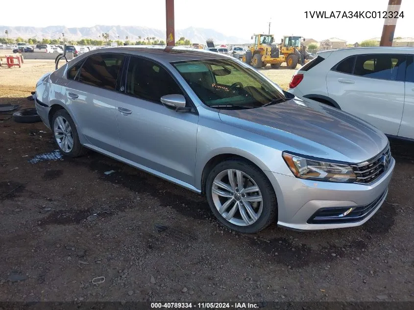 2019 Volkswagen Passat 2.0T Wolfsburg Edition VIN: 1VWLA7A34KC012324 Lot: 40789334