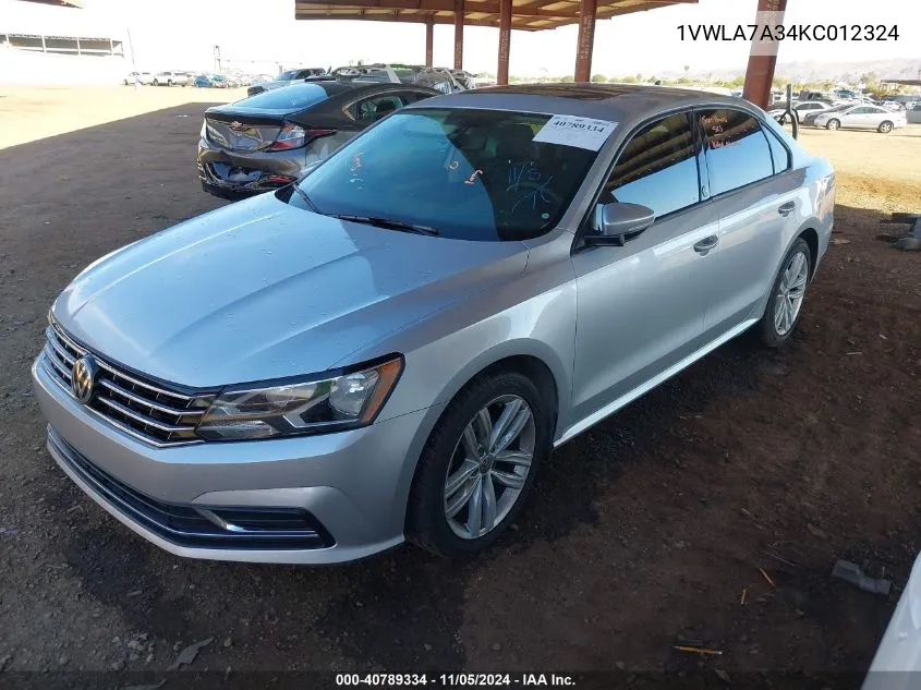 2019 Volkswagen Passat 2.0T Wolfsburg Edition VIN: 1VWLA7A34KC012324 Lot: 40789334