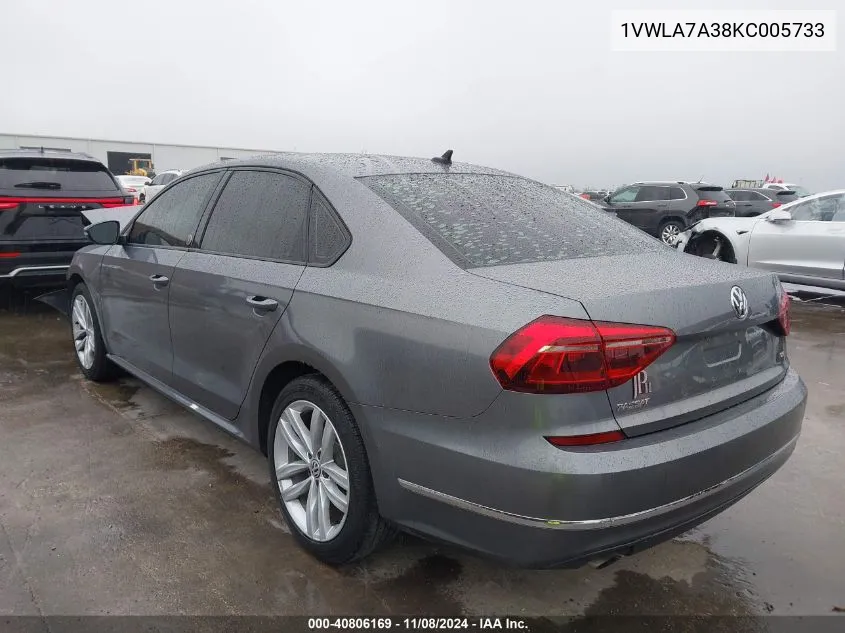 2019 Volkswagen Passat 2.0T Wolfsburg Edition VIN: 1VWLA7A38KC005733 Lot: 40806169