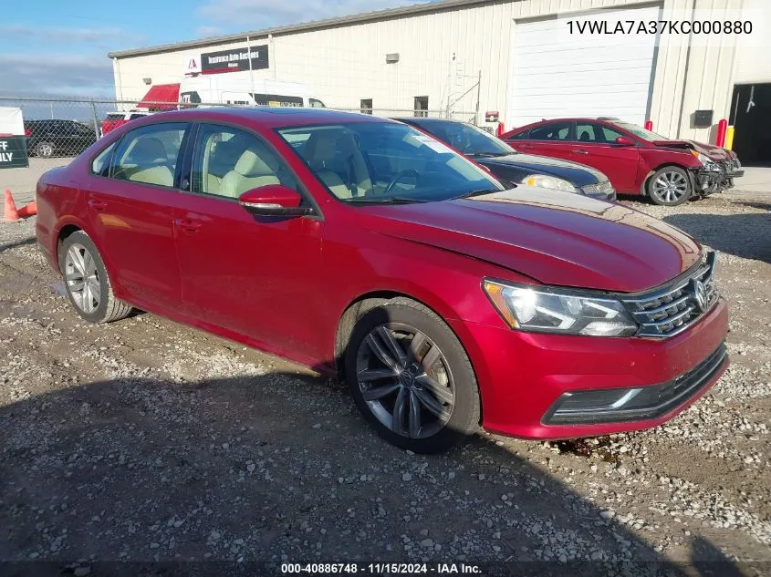 2019 Volkswagen Passat 2.0T Wolfsburg Edition VIN: 1VWLA7A37KC000880 Lot: 40886748