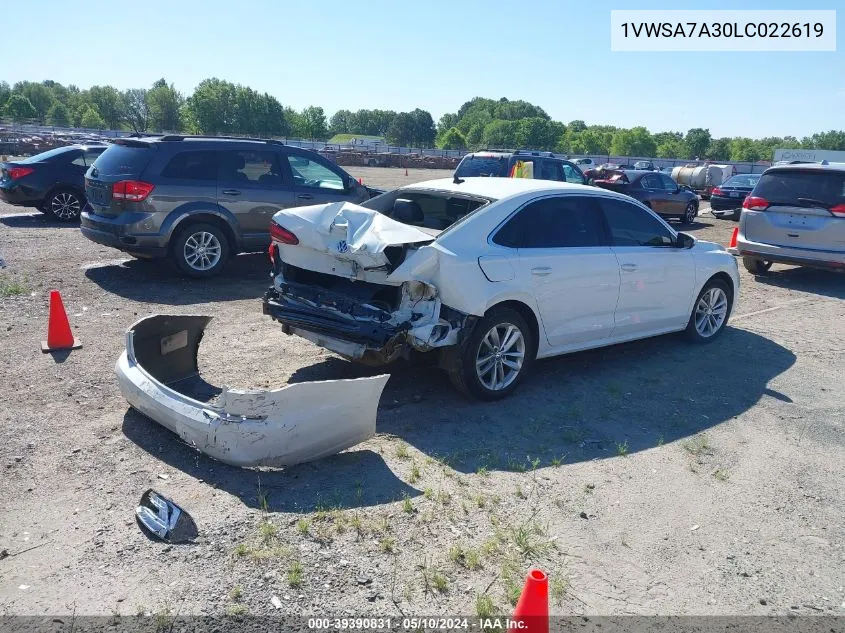 1VWSA7A30LC022619 2020 Volkswagen Passat 2.0T Se