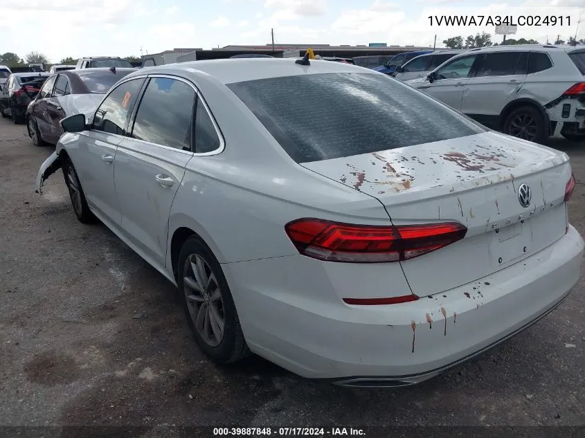 2020 Volkswagen Passat 2.0T Se VIN: 1VWWA7A34LC024911 Lot: 39887848