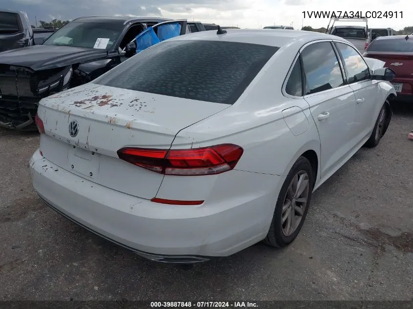 1VWWA7A34LC024911 2020 Volkswagen Passat 2.0T Se