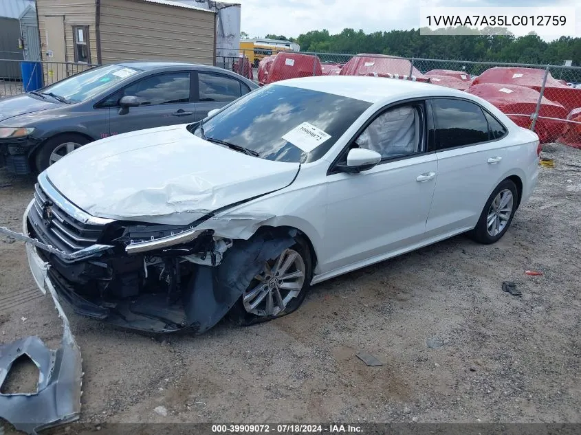 1VWAA7A35LC012759 2020 Volkswagen Passat 2.0T S