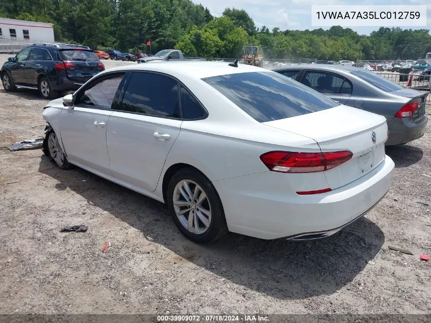 1VWAA7A35LC012759 2020 Volkswagen Passat 2.0T S