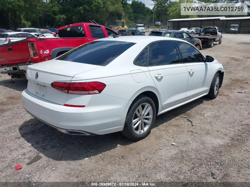 2020 Volkswagen Passat 2.0T S VIN: 1VWAA7A35LC012759 Lot: 39909072