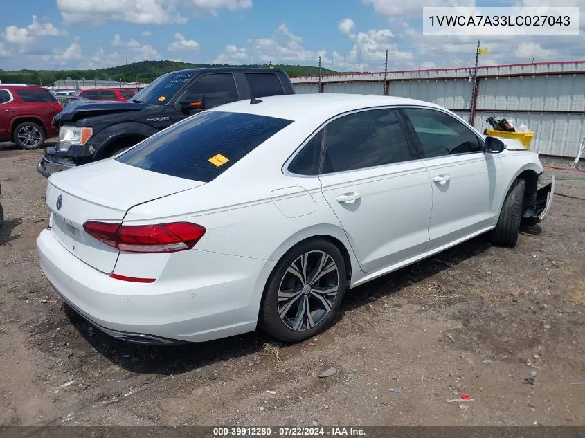 1VWCA7A33LC027043 2020 Volkswagen Passat 2.0T Sel