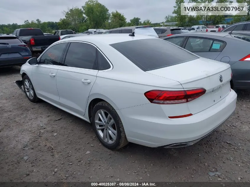 1VWSA7A33LC007967 2020 Volkswagen Passat 2.0T Se