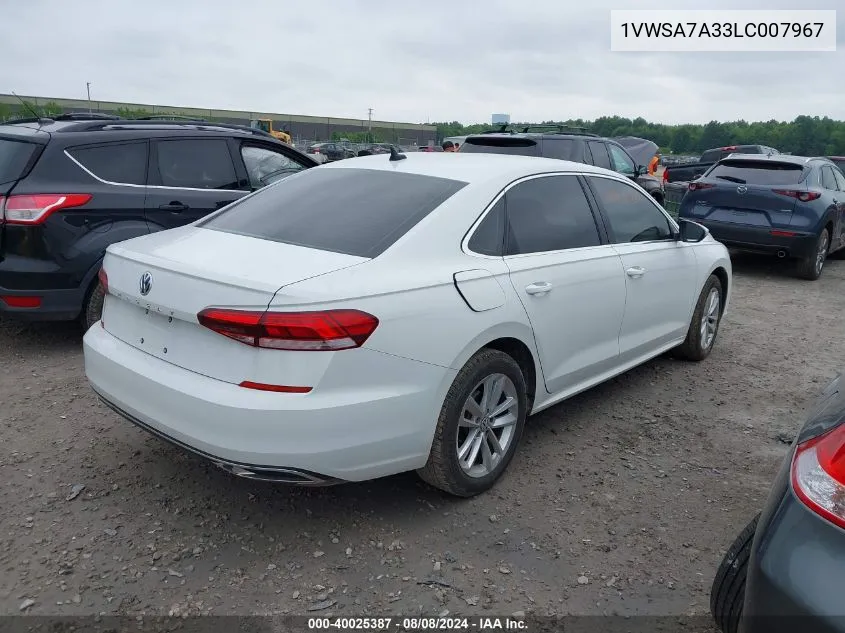 1VWSA7A33LC007967 2020 Volkswagen Passat 2.0T Se