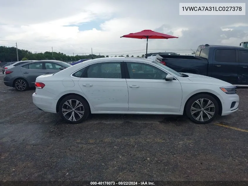 2020 Volkswagen Passat 2.0T Sel VIN: 1VWCA7A31LC027378 Lot: 40178073