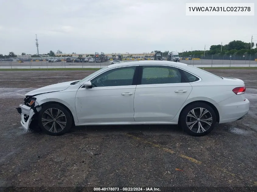 2020 Volkswagen Passat 2.0T Sel VIN: 1VWCA7A31LC027378 Lot: 40178073