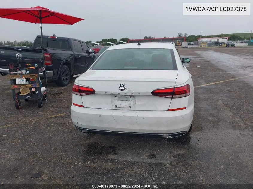 2020 Volkswagen Passat 2.0T Sel VIN: 1VWCA7A31LC027378 Lot: 40178073