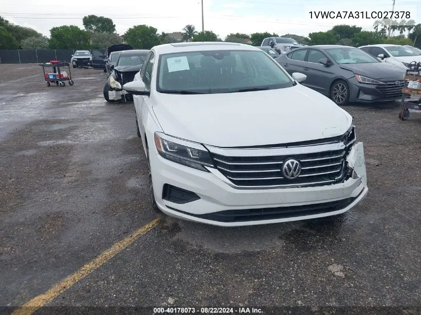 2020 Volkswagen Passat 2.0T Sel VIN: 1VWCA7A31LC027378 Lot: 40178073