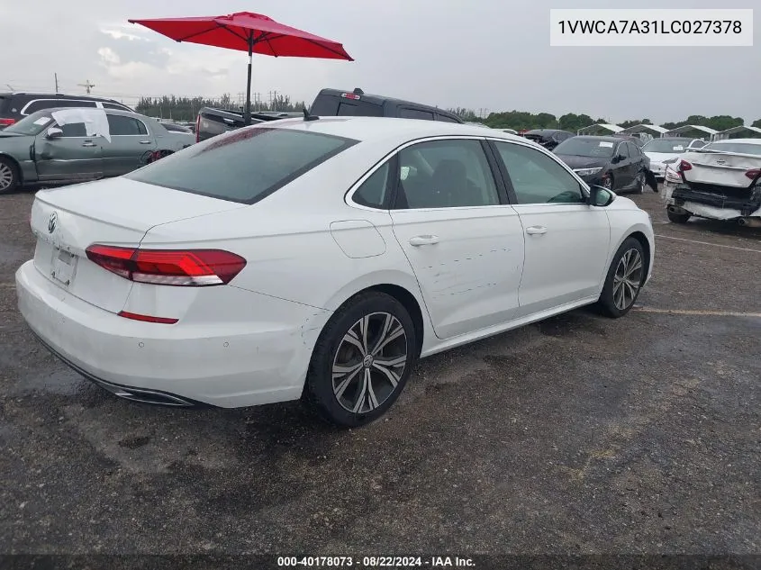 2020 Volkswagen Passat 2.0T Sel VIN: 1VWCA7A31LC027378 Lot: 40178073