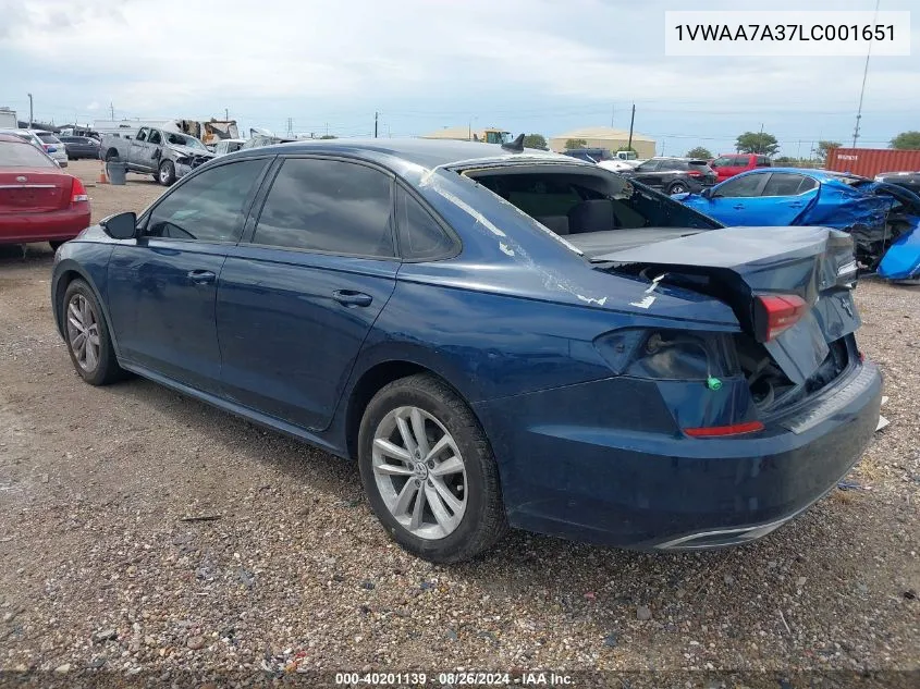 1VWAA7A37LC001651 2020 Volkswagen Passat 2.0T S