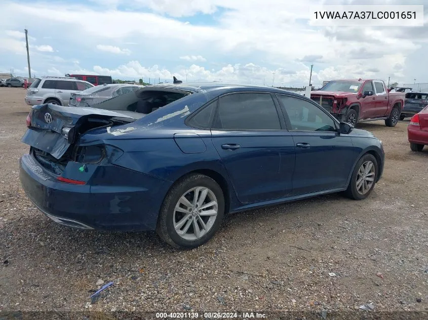 1VWAA7A37LC001651 2020 Volkswagen Passat 2.0T S