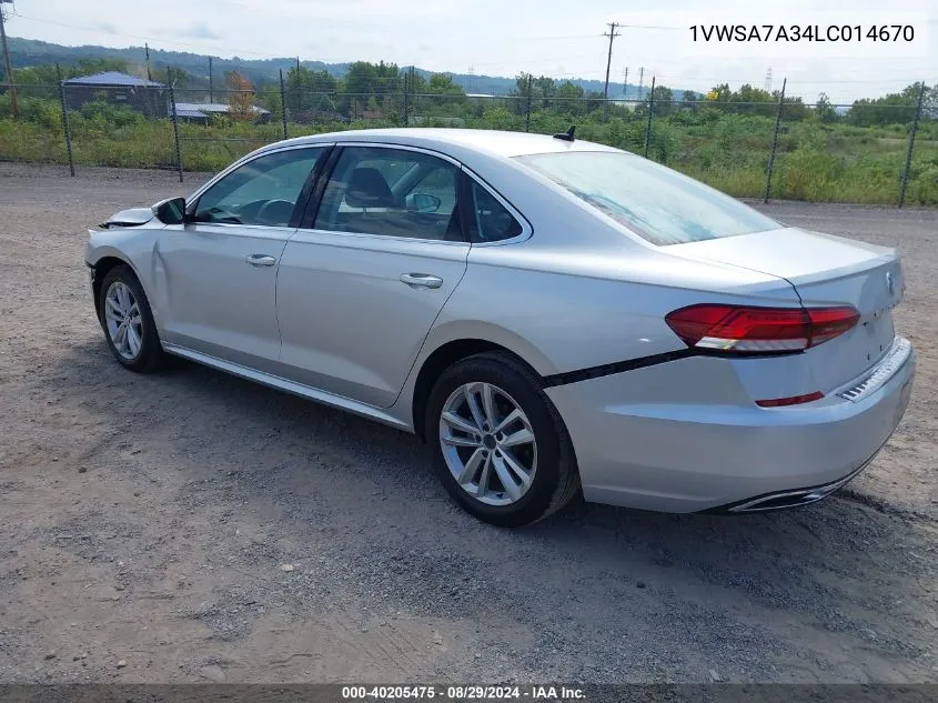 2020 Volkswagen Passat 2.0T Se VIN: 1VWSA7A34LC014670 Lot: 40205475