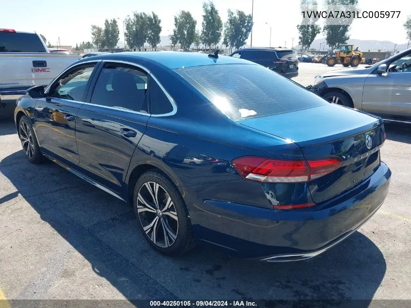 2020 Volkswagen Passat 2.0T Sel VIN: 1VWCA7A31LC005977 Lot: 40250105