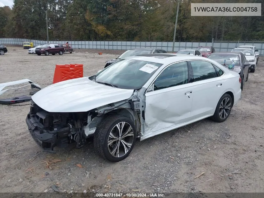 1VWCA7A36LC004758 2020 Volkswagen Passat 2.0T Sel