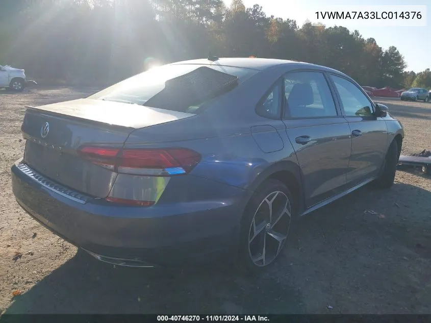 2020 Volkswagen Passat 2.0T R-Line VIN: 1VWMA7A33LC014376 Lot: 40746270