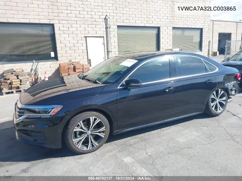 2020 Volkswagen Passat 2.0T Sel VIN: 1VWCA7A32LC003865 Lot: 40752137