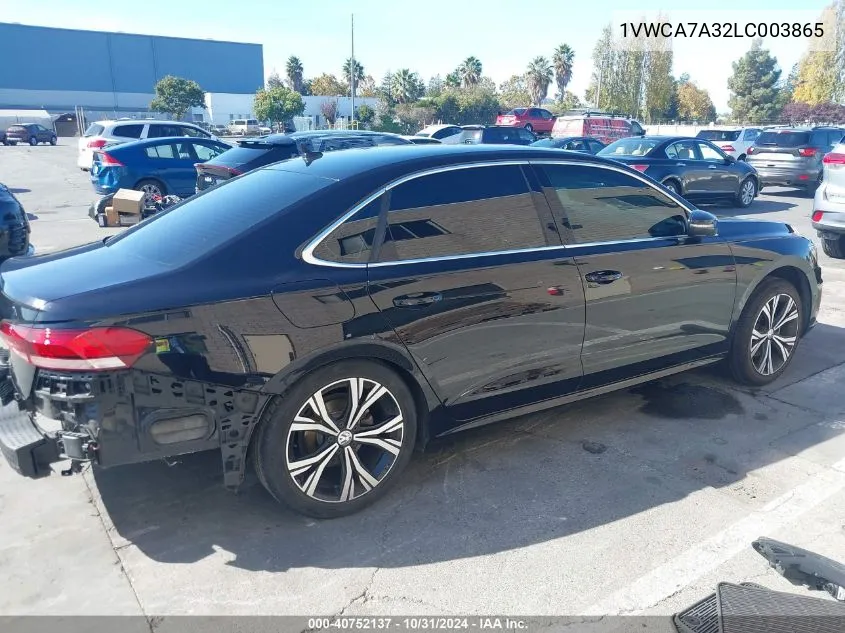 2020 Volkswagen Passat 2.0T Sel VIN: 1VWCA7A32LC003865 Lot: 40752137