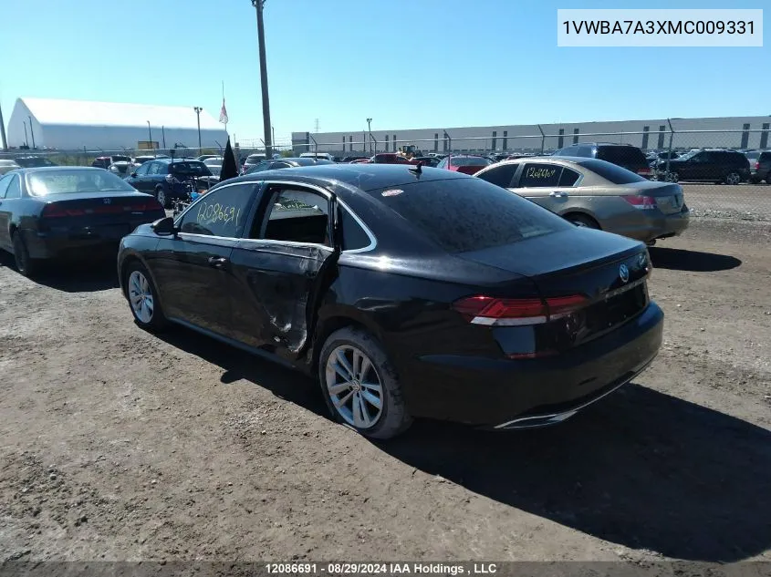 2021 Volkswagen Passat VIN: 1VWBA7A3XMC009331 Lot: 12086691