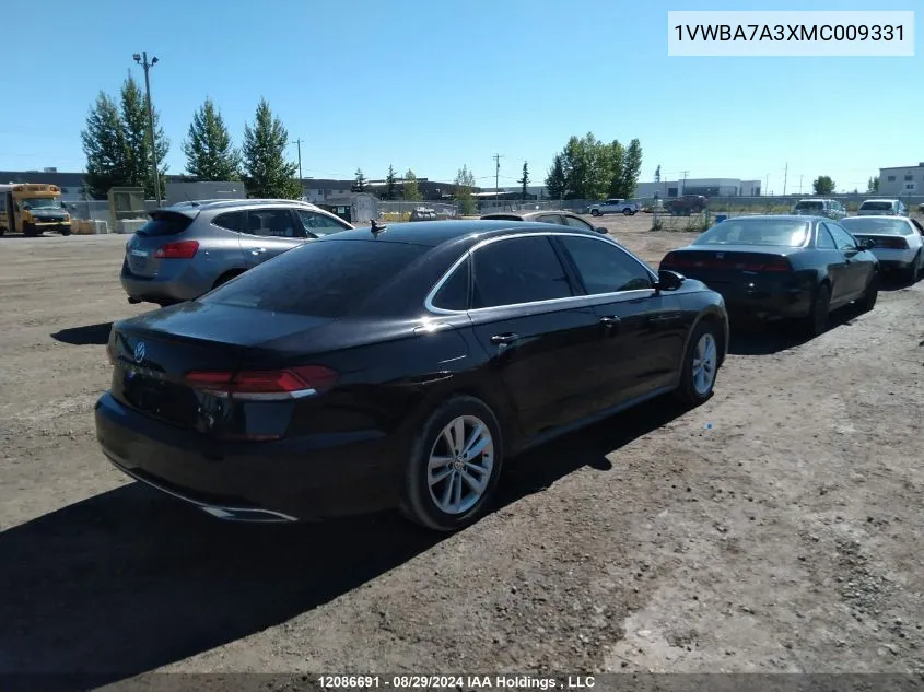 2021 Volkswagen Passat VIN: 1VWBA7A3XMC009331 Lot: 12086691