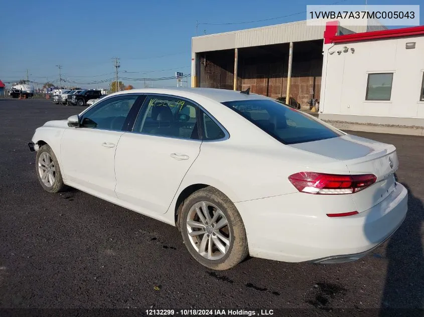 2021 Volkswagen Passat VIN: 1VWBA7A37MC005043 Lot: 12132299