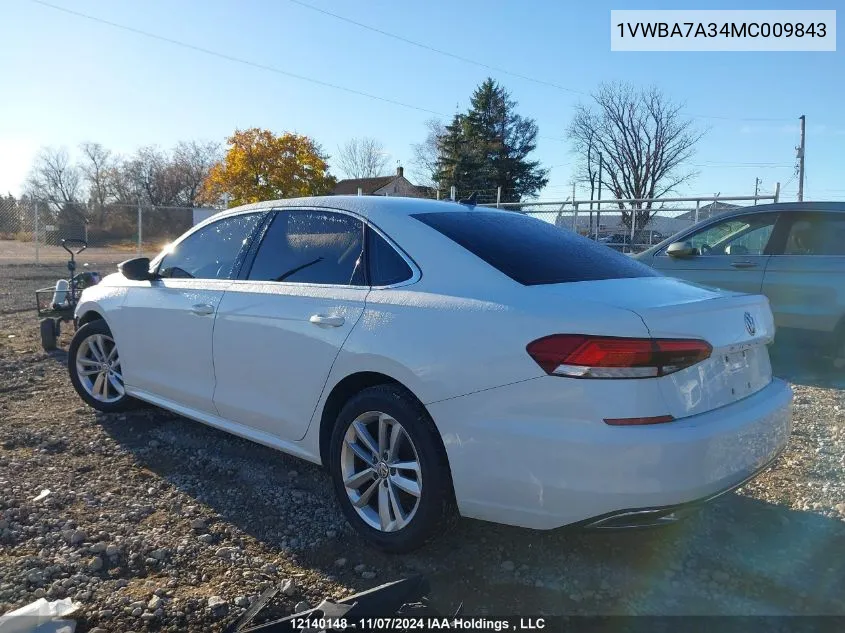 2021 Volkswagen Passat VIN: 1VWBA7A34MC009843 Lot: 12140148