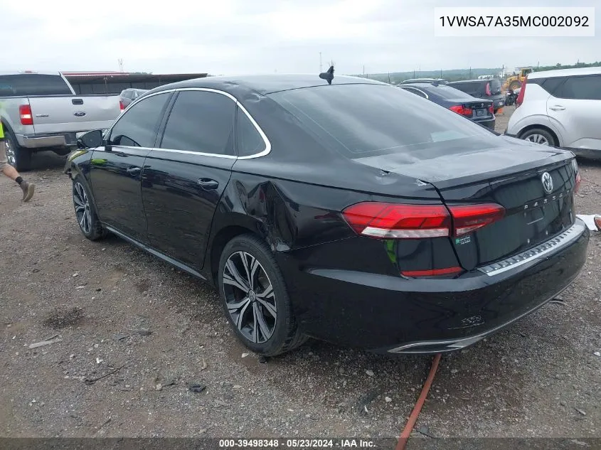 1VWSA7A35MC002092 2021 Volkswagen Passat 2.0T Se