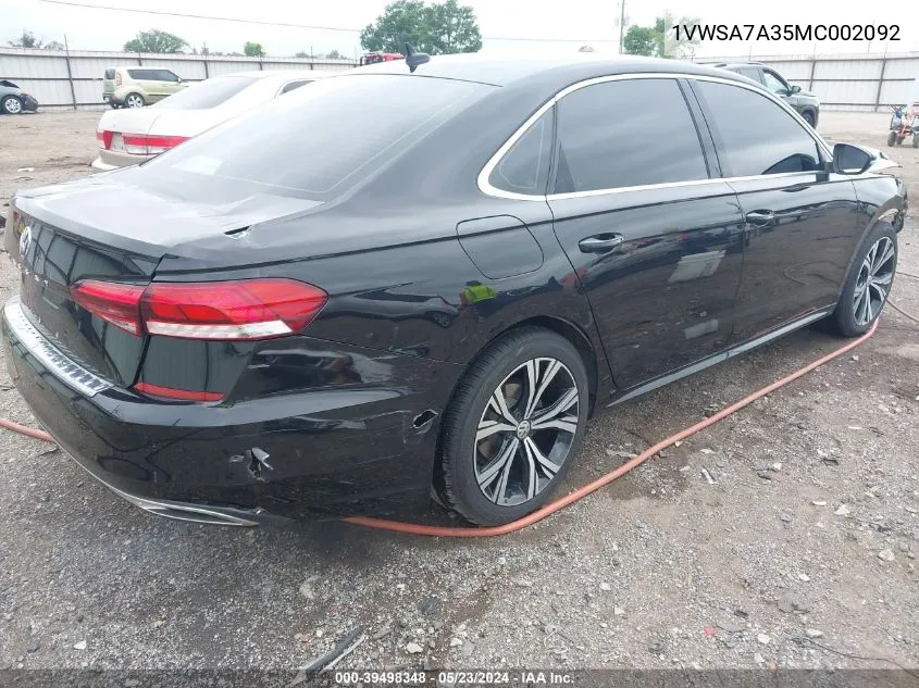 1VWSA7A35MC002092 2021 Volkswagen Passat 2.0T Se