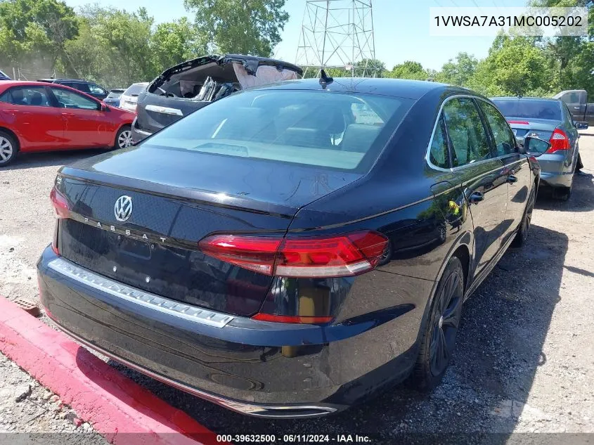 1VWSA7A31MC005202 2021 Volkswagen Passat 2.0T Se