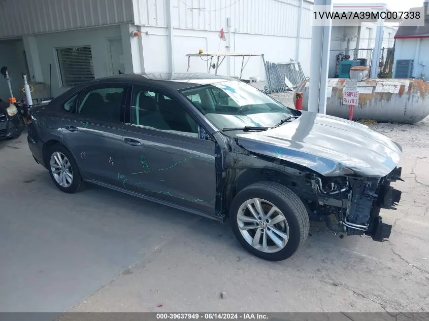 2021 Volkswagen Passat 2.0T S VIN: 1VWAA7A39MC007338 Lot: 39637949