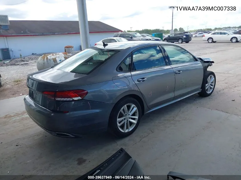 2021 Volkswagen Passat 2.0T S VIN: 1VWAA7A39MC007338 Lot: 39637949