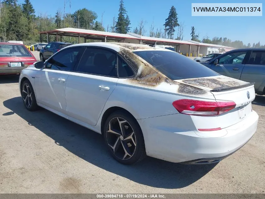 2021 Volkswagen Passat 2.0T R-Line VIN: 1VWMA7A34MC011374 Lot: 39894718