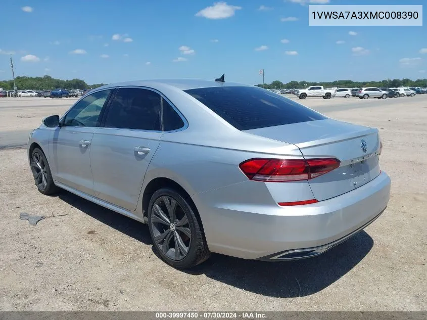 2021 Volkswagen Passat 2.0T Se VIN: 1VWSA7A3XMC008390 Lot: 39997450