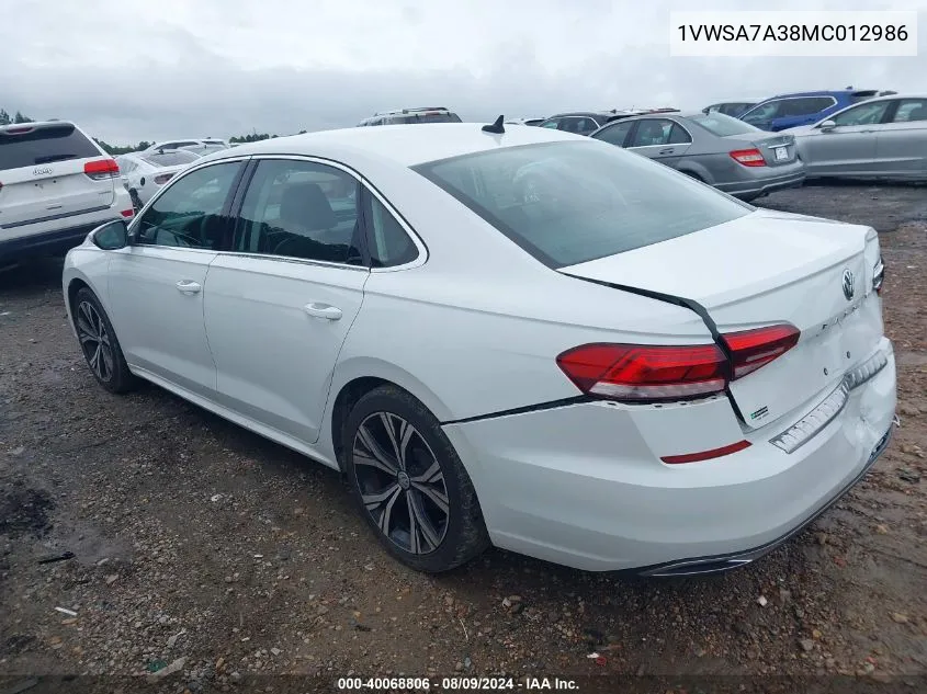 1VWSA7A38MC012986 2021 Volkswagen Passat 2.0T Se