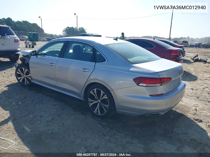 1VWSA7A36MC012940 2021 Volkswagen Passat 2.0T Se