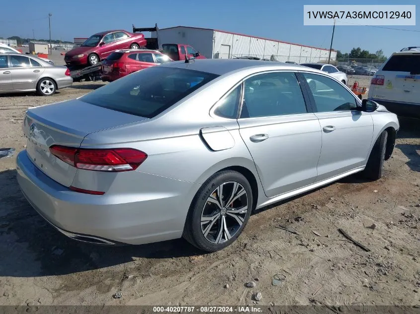 2021 Volkswagen Passat 2.0T Se VIN: 1VWSA7A36MC012940 Lot: 40207787