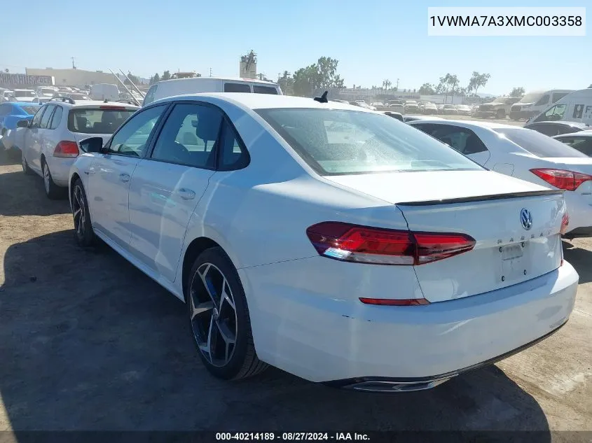 2021 Volkswagen Passat 2.0T R-Line VIN: 1VWMA7A3XMC003358 Lot: 40214189